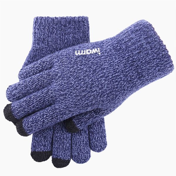 

fashion-solid color hand warm in the winter touch screen function in the finger gloves size glove, Blue;gray