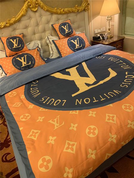 Orange L Letter Bed Cover Sets New Fashion Circle Flowers Pattern