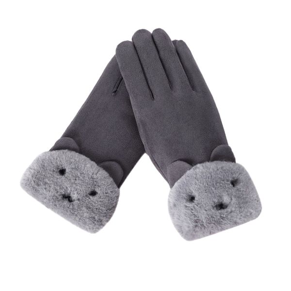 

womens fashion cute rabbit plus villus golves female winter outdoor sport warm gloves lady windproof full finger gloves eldiven, Blue;gray