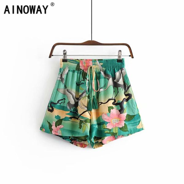 

summer vintage women fashion peacock print bohemian shorts female beach shorts large size loose boho, White;black