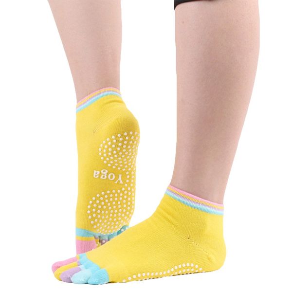 

full grip exercise yoga socks non slip full toe socks coloful five toe fingers fitness gym sock grips dance ballet sport, Black