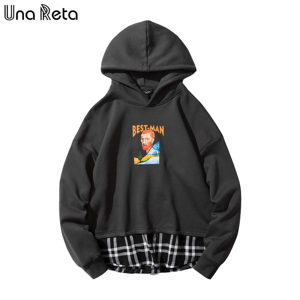 

una reta hip-hop men hooded sweatshirt new patchwork print fleece sweatshirt streetwear male harajuku hoodie pullover, Black