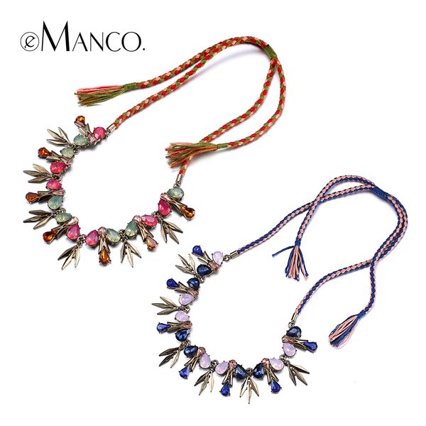 

emanco adjustable rope crystal necklace handmade weave alloy accessories statement necklaces for women enthic bisuteria mujer, Golden;silver