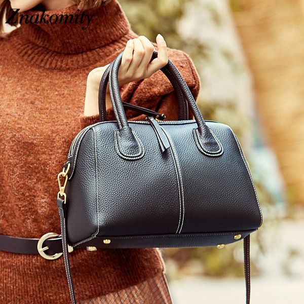 

znakomity genuine leather boston bag women casual handle handbag tote shoulder crossbody bags luxury ladies messenger bag