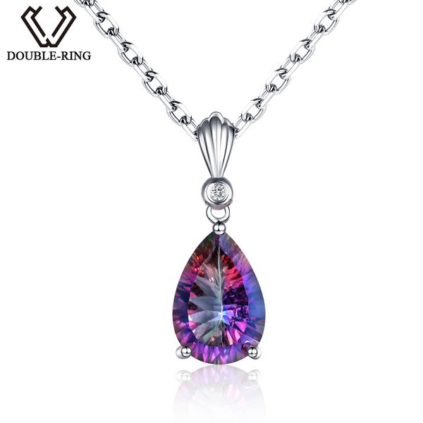 

double-r 925 sterling silver water drop necklaces & pendants for women rainbow fire created mystic z fine jewelry