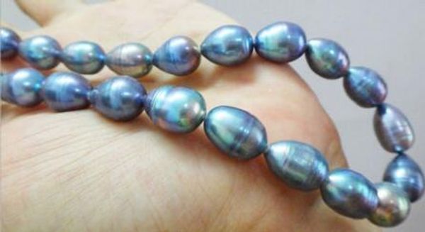 

new 8-9mm black blue pearl jewelry necklace 17, Silver