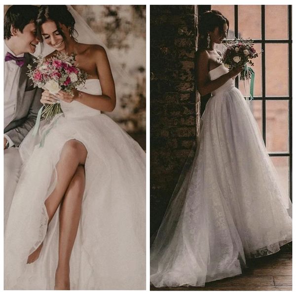 

простой дизайн sexy бретелек свадебные платья кружева аппликации pure white свадебные платья без рукавов a line свадебные платья с скользящи