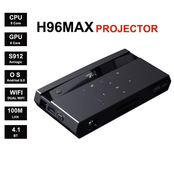 

2019 new portable h96max projector android 6 0 amlogic 912 2gb16gb 2 4g5g wifi touch button voice remote 200 inch office teaching home thea