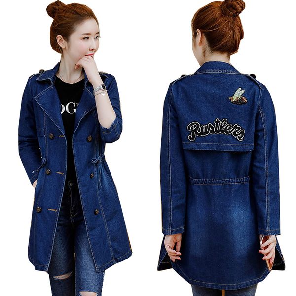 

2019autumn denim jacket women bomber jackets long sleeve washed blue jeans jacket coat with womens fashion embroidery coats, Black;brown
