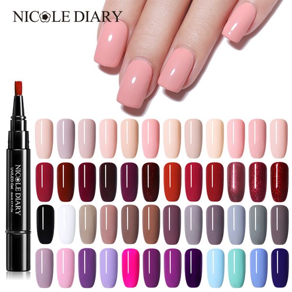 

nicole diary one step gel polish nail varnish pen glitter 3 in 1 nail art color gel polish hybrid easy to use uv paint glue, Red;pink