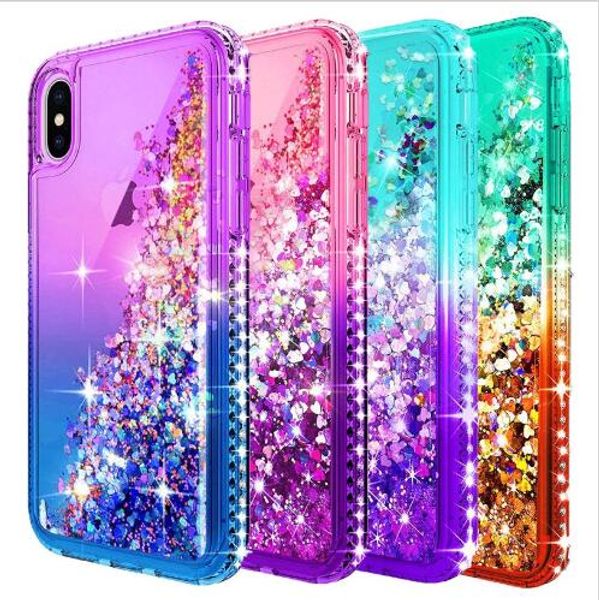 

Новый для iPhone Xs Case роскошные блеск жидкости Зыбучих Песков плавающей течет блеск блестящий Bling Diamond стильный ясно милый Case для Iphone