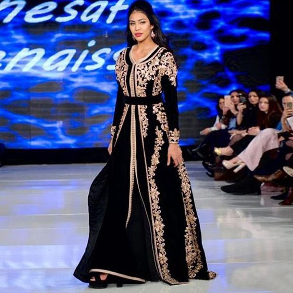 

новый черный бархат марокканский кафтан вечерние платья длинные золотой аппликациями саудовская арабский мусульманский специальный случай на, White;black