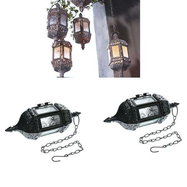 

3pcs iron chain hanging glass candlestick candle holder lantern lamp black