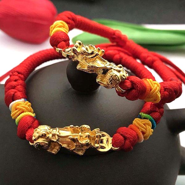 

lucky red rope woven bracelet golden brave troops amulet bracelet buddhist jewelry tc21, Golden;silver