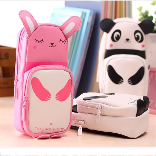 

girls cosmetic bag kawaii panda zipper pencil bag pu leather waterproof makeup brushes children portable makeup