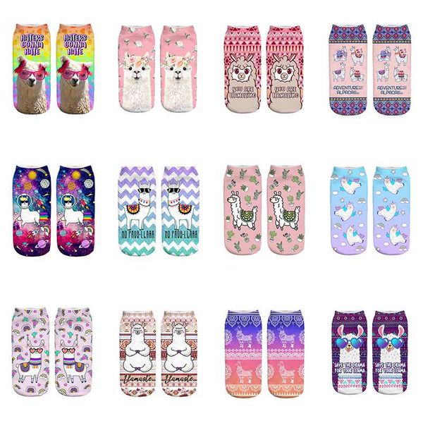 Óculos cor-de-rosa LLAMA Nova menina quente engraçado Meias Low Cut Ankle Sock Mulheres Hosiery Printing Socks Calcetines Presente de Natal Peúgas