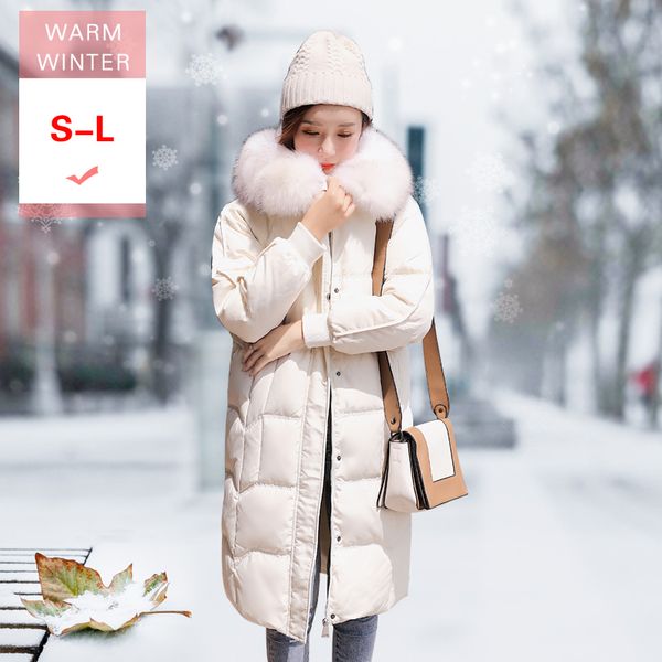 

fashion women real raccoon fur long white duck down jacket female thick loose warm down coat windproof good quanlity outwear, Black