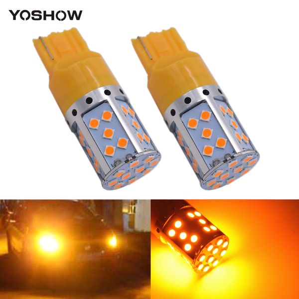 

2pcs t20 w21w 7440 3030 35 smd 35leds 7441 error canbus car new turn signal slights rear 12v dc 2800lm white red amber