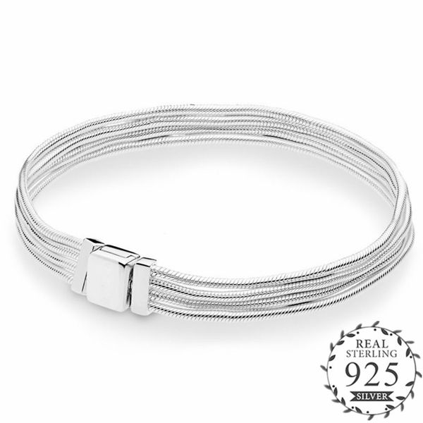 

pandulaso 2019 new reflexions multi snake chain bracelet fits reflexions charm 925 sterling silver diy multi lines bracelet, Black