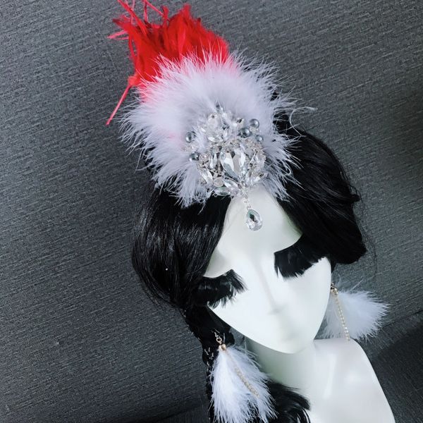 

elegant women perform angel banquet feather headwear ornament new vintage bride wedding hair clip rhinestone hairpin accessories