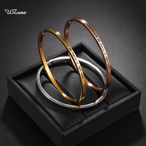 

uzone fashion women cuff bangle letter bracelet 316l stainless steel bracelets with rose gold colors for women, Black