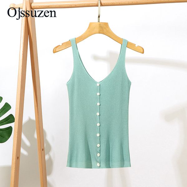 

women's tanks & camis tank women v neck with button casual knitting sleeveless summer woman clothing white black