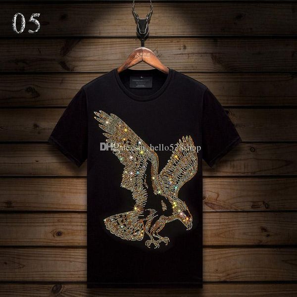 

summer casual mens designer t shirts short-sleeved rhinestone slim crew neck tee mercerized cotton, White;black