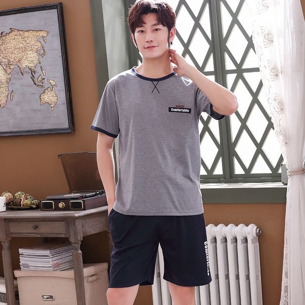 

full cotton men pyjama set summer l-4xl men pajama suit short sleeve solid pajama male sleepwear spring pijama man nightgown 3xl, Black;brown