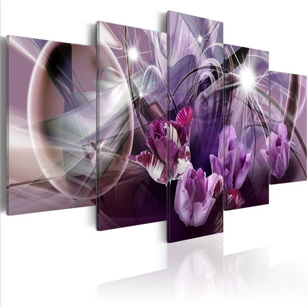 

( no frame)5pcs/set modern purple tulips flower art print frameless canvas painting wall picture home decoration