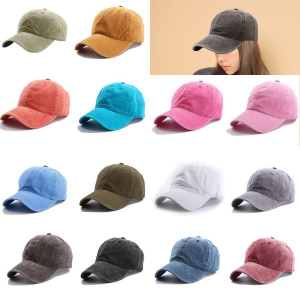 

casual cotton vintage washed solid color baseball cap adjusted metal buckle hip-hop outdoor snapback trucker hat 14 color, Blue;gray
