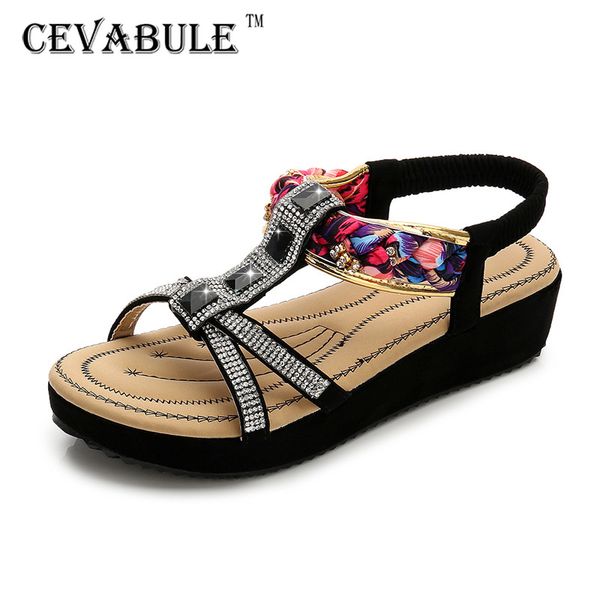 

cevabule 2020 fashion new sandals women's summer flat round head women's shoes boho ethnic style comfortable sandals lqz, Black