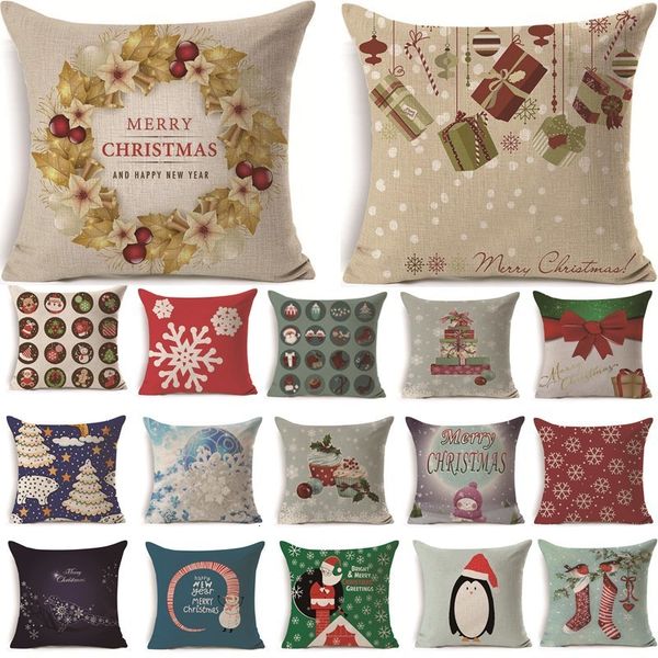 

1pcs 43*43cm christmas gifts flower pattern cotton linen throw pillow cushion cover car home sofa decorative pillowcase 40487