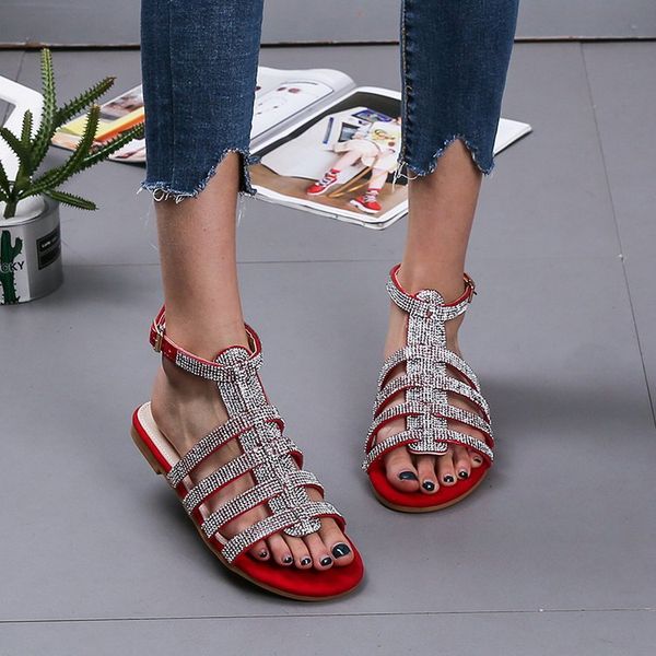 

flat sandals women gladiator sandals crystal summer beach shoes casual slides flip flop ladies wedding sandales femme 2020, Black