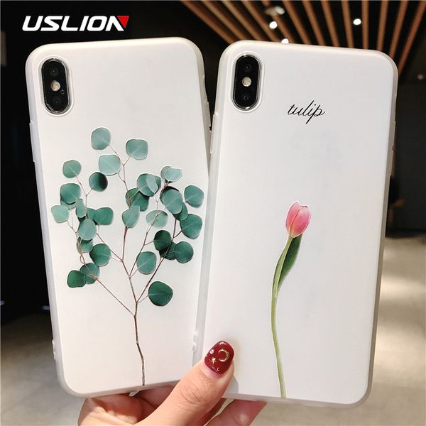 

uslion зеленые листья чехол для iphone 11 pro xr xs max x 3d relief цветок телефон обложка для iphone 6 6s 7 8 plus мягкое силиконовые чехлы