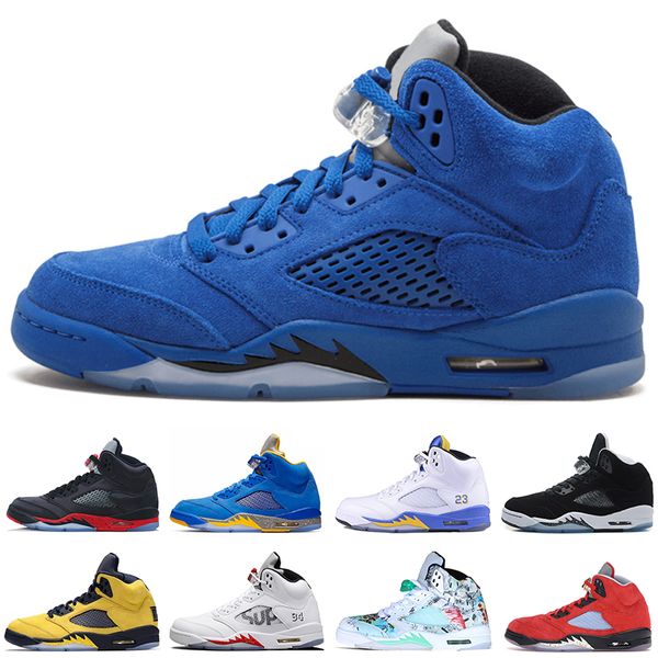 

trophy room 5s ice blue men basketball shoes 5 laney yellow bred red suede white cement metallic black designer sport sneaker size 40-47, White;red