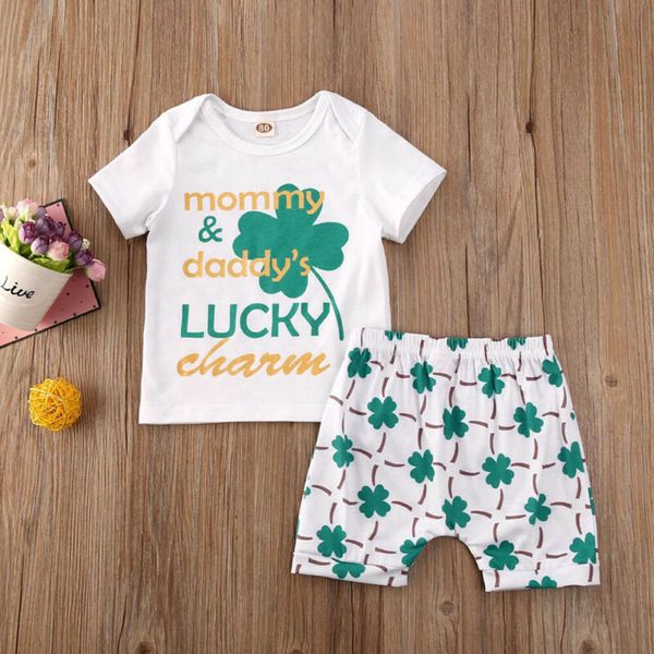 

newborn kids baby boy t-shirt short pants 2pcs outfit set clothes 0-2years, White