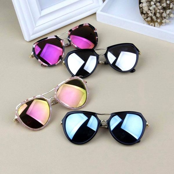 

mirror children sunglasses kids reflective sun glasses brand design boy girl shades uv400 resin lens baby goggle eyewear, Blue