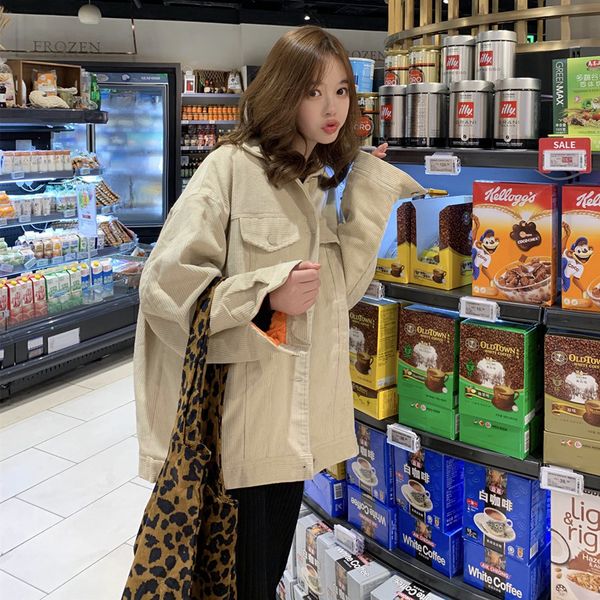 

p shoot 2019 winter new style fashion korean-style retro corduroy fold-down collar single breasted padded jacket cotton coat, Blue;black