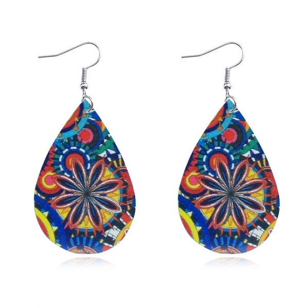 

искусственная кожа серьги для женщин ручная роспись печати красивый узор череп искусство абстрактные серьги на крючках девушка ювелирные изд, Silver