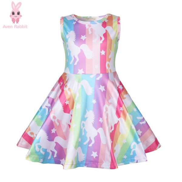 

aven summer dress kids clothes girls dress baby girl color unicorn 3-8 years old summer children clothes, Red;yellow