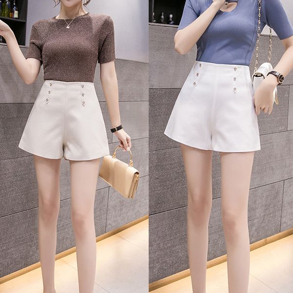 

women high waist button shorts office lady casual shorts for summer hv99, White;black