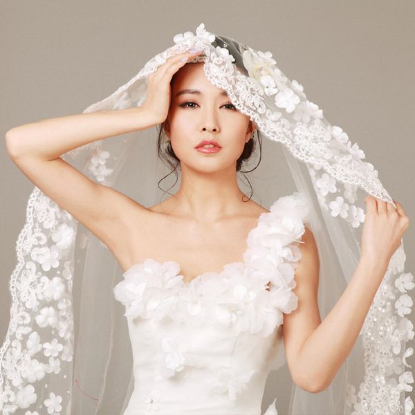 

wedding dress bridal veil wedding accessories long cathedral train veils birdcage veil lace wedding veil length 3 meters, Black