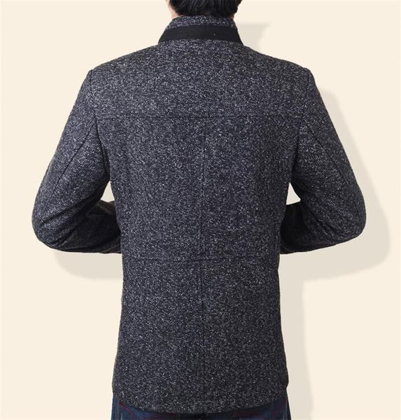 

куртки повседневные однобортные мужские пальто с пуговицами зимние мужские шерстяные пальто сплошной цвет воротник стойка шея средняя длинна, Black