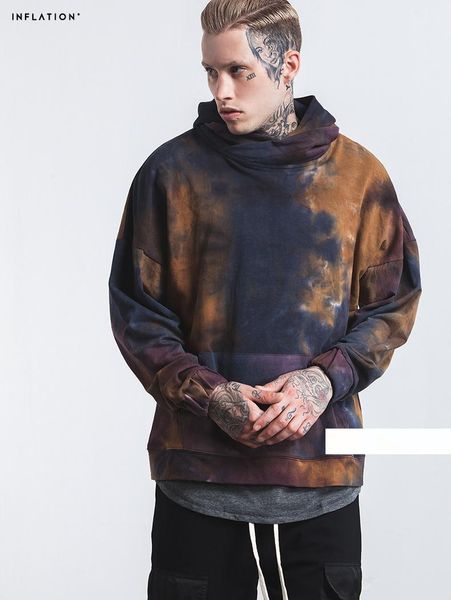 

высокого качество нового tie-окрашенных мужчины печатной толстовка терри hoodie печатных толстовки сыпучей выкрошенное плечо опрятный пулове, Black