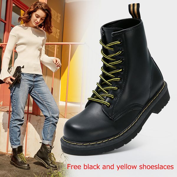 

women ankle boots winter warm riding equestr shoes woman fur inside artificial leather lace up shoes platform plus size 43 44, Black