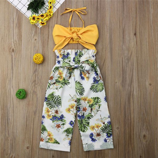 

toddler baby kid girl floral outfits little girls strap vest crop +pant 2pcs clothing set 1-5t summer clothes, White