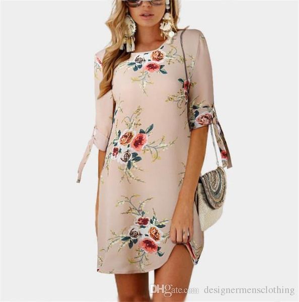 

women dresses summer fifth sleeve floral printed dress o-neck lace chiffon dress lady one piece female clothing, Black;gray
