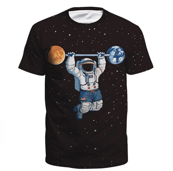

2020summer new men's-3dt t-shirt fun pattern astronauts weightlifting men's comfortable breathable short-sleeve t-shirt, White;black