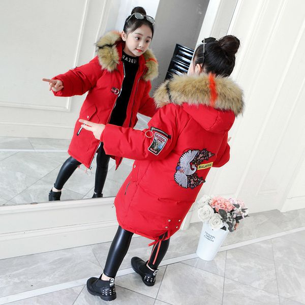 

2019 fashion children clothes winter jacket girl clothing kids warm thick parka multicolour fur collar hooded coat teenage 3-13y, Blue;gray