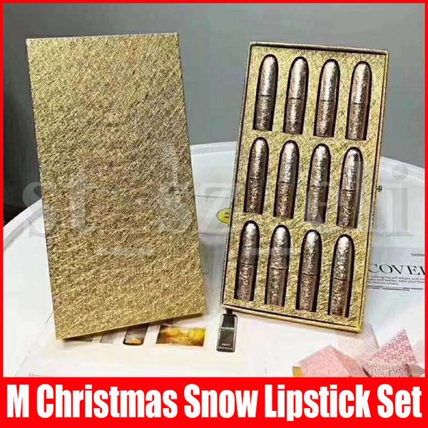 

М макияж Золотой снег 12 цветов набор губ матовая помада набор Рождественский подарок LipKit длительный губы палку